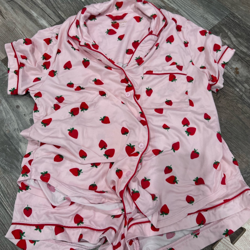 Kate Spade Pink Multi strawberry Print PJ Pajama Set Size small